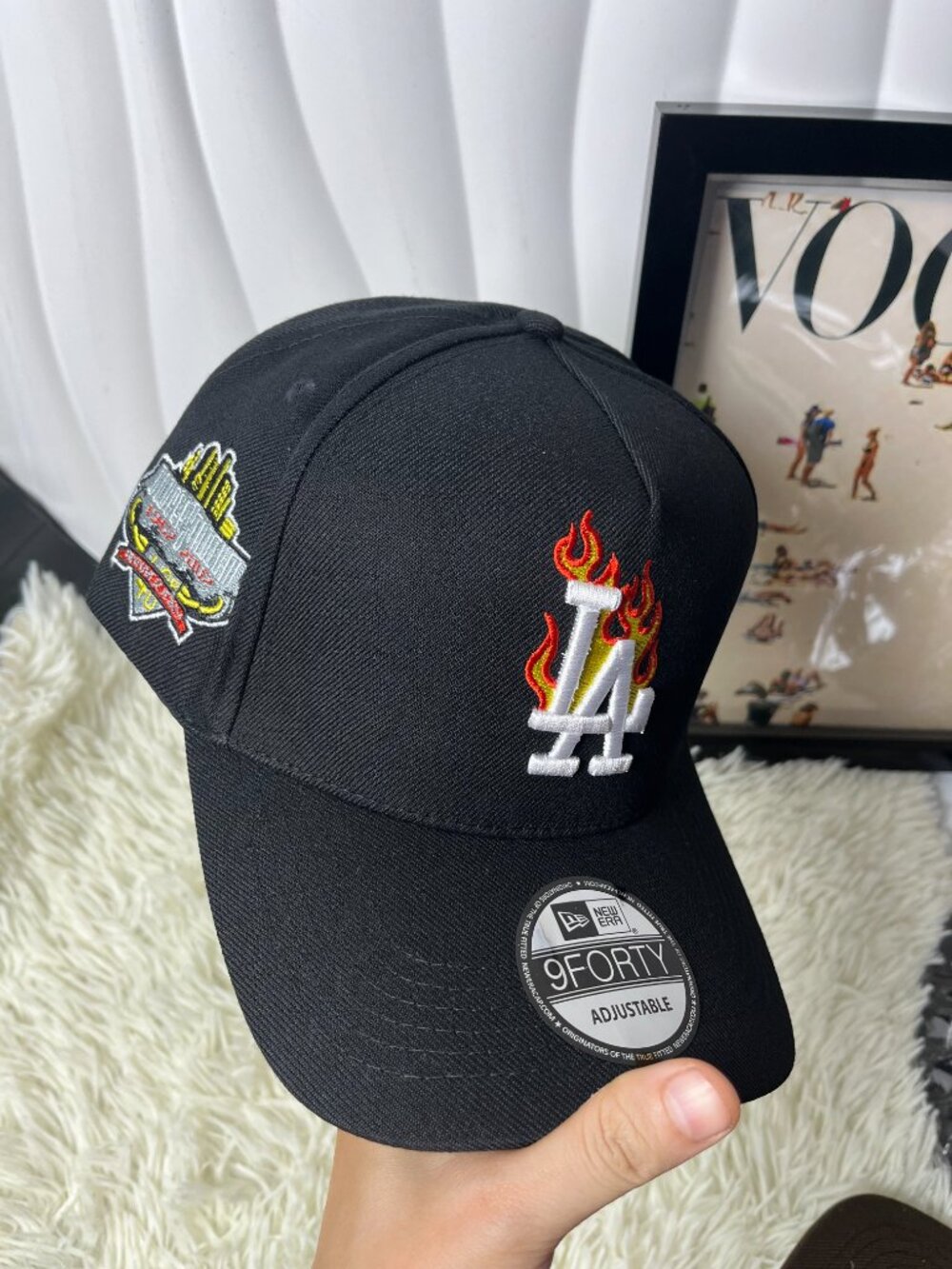 New Era LA Dodgers 9FORTY Black Flame Logo Adjustable Baseball Cap